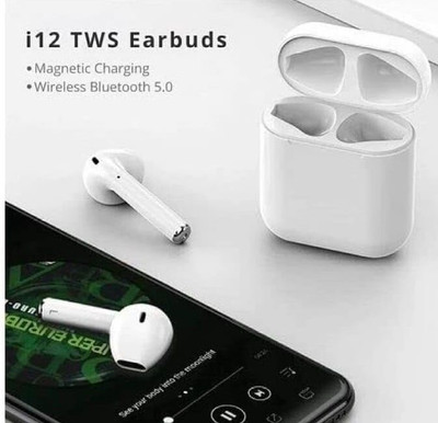 AJ HUB Wireless Bluetooth 5.0 Stereo Headset i12 With Charging Case And Cable Bluetooth(White, True Wireless)