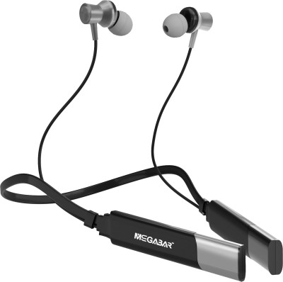 MEGABAR Saint 111 25HR IPX4 40ms Low Latency BT v5.0 10mm Bass Driver Neckband Earphone Bluetooth(Silver, Black, In the Ear)