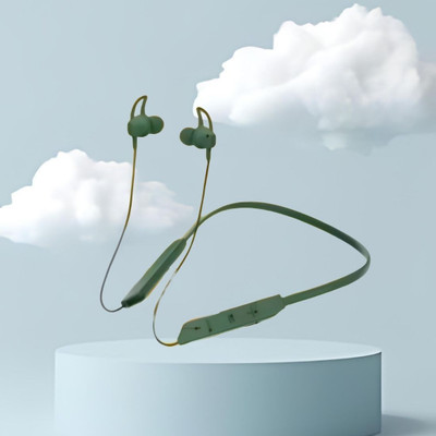 GUGGU BT Max Bluetooth Neckband Lightweight, Wireless Noise Cancellation with Mic O167 Bluetooth(Green, In the Ear)