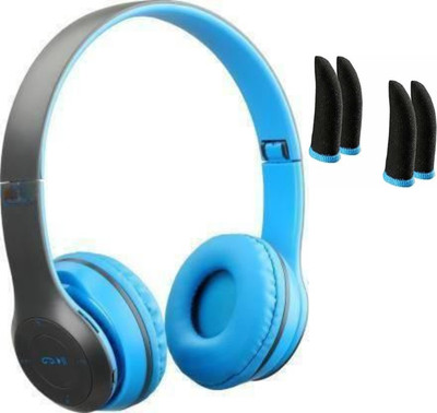 MECKWELL COMBO pack 2 pair pubg gloves with foldable wireless Bluetooth(Blue, On the Ear)