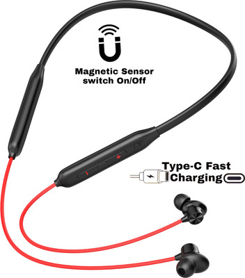 PTROX Bullets Z2 - MAGNETIC POWER OFF/ON 48Hr Playtime Headphone Neckband Bluetooth(Acoustic Red, In the Ear)