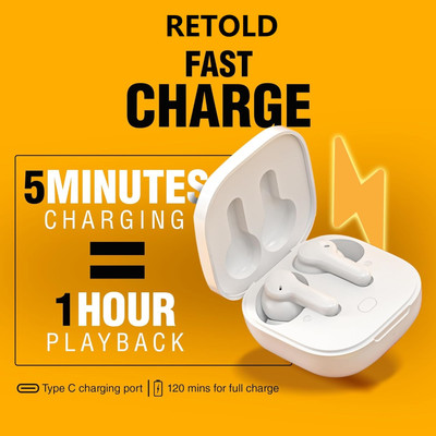 retold SMARTJ10 Earbuds With Fast Charging And Long Battery Life Bluetooth(Blue, White, On the Ear)