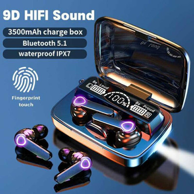 TECHBROS New Edition TWS M19 PRO with Power Bank Upto 48HR Playback Bluetooth Headset F10 Bluetooth(Black, In the Ear)