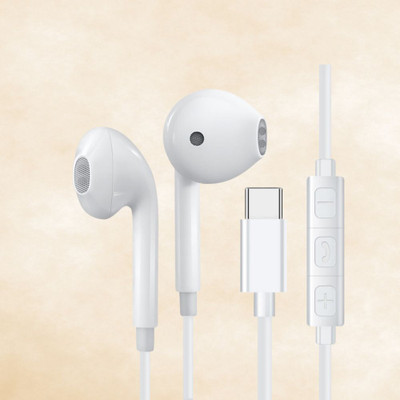 MJN Wired Type C Earphones with Mic and Strong Bass for Music Lover Wired(White, On the Ear)