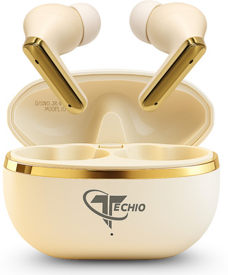 TECHIO GamePro Low Latency Earbuds, 40Hr Playback,Quad-Mic, Touch Controls Bluetooth(White, True Wireless)