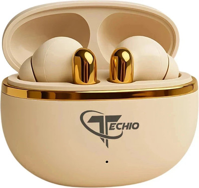 Techio AirBeats Wireless Earbuds with Dual Mic ENC for Clear Calls, 50H Playback Bluetooth(Golden, True Wireless)