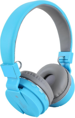 Techobucks Wireless headphones stretchable foldable with Bluetooth and inbuilt microphone Bluetooth & Wired(Blue, On the Ear)