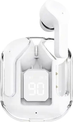 MOOZMOB Transparent Earbuds with Smart Touch Control, LED Digital Display ENC Buds V5.3 Bluetooth(White, True Wireless)