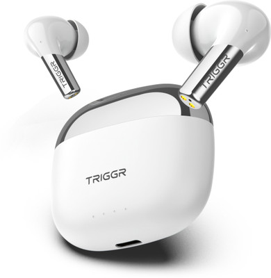 TRIGGR Opus with Latest BT v6.0, Dual Pairing, Chrome Lid, Rubber Finish, 40Hr Playtime Bluetooth(Lunar White, In the Ear)