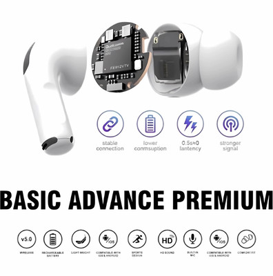 JQVA Earbuds Boost Touch Mic & Sound Boost Bluetooth(White, True Wireless)