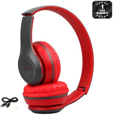 Worricow Wireless Headphone with Mic &FM+SD Card Foldable Earphone Bluetooth Headset Bluetooth Headset(Red, In the Ear)
