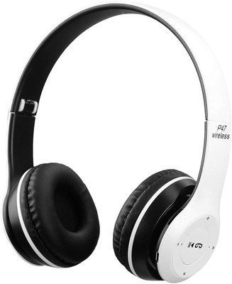 RECTITUDE High Quality With Premium Cushion and HD Surround Quality P47 Wireless Headphone Bluetooth & Wired(White, On the Ear)