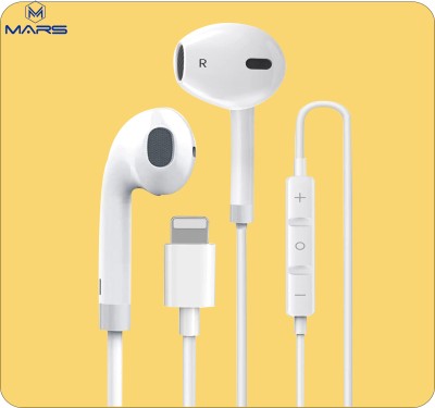 MARS iPhone earphones with volume control and Mic For iPhone 11 12 13 Bluetooth & Wired Headset(White, In the Ear)