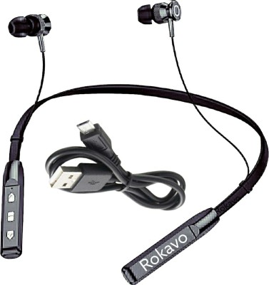 ROKAVO Black neckband wireless headphone headset earphone earbuds colar neckband Bluetooth Headset(Black, Multicolor, In the Ear)