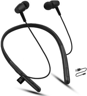 Qeikim Wireless Magnet Bluetooth Earphone Headphone with Mic, Sweatproof Sports Headset Bluetooth Headset(Black, Enhanced Bass, TF Card Support, Immersive LED Lights, In the Ear)