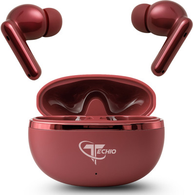 TECHIO TitaniumBuds Wireless Earbuds with Long Battery Life, HD Stereo Sound Bluetooth(Red, True Wireless)