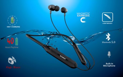 MR.NOBODY N50 40 Hours Playtime Fast Charging Wireless Bluetooth Neckband N102 Bluetooth Headset(Black, In the Ear)