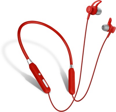 TEQIR Bluetooth 5.2 Wireless Headphones with mic, Deep Bass In-Ear Neckband Bluetooth Headset(Red, In the Ear)