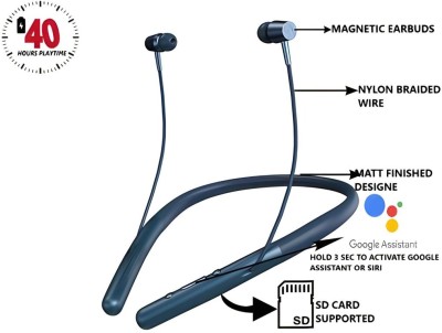 GREE MATT 40 Hrs Battery Backup,Warerproof,Bluetooth Neckband with Mic and Extra Bass M0.2 Bluetooth Headset(Blue, In the Ear)