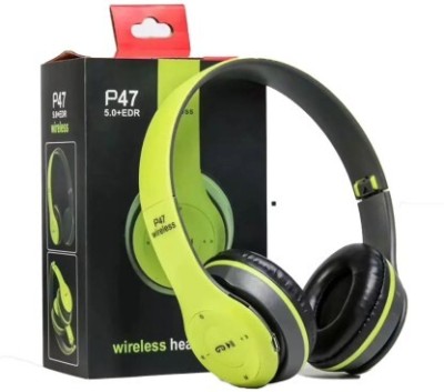 blue seed 47 FOLDABLE BLUETOOTH WIRELESS HEADPHONE SPORTS WITH MIC,FM,TF Bluetooth & Wired without Mic Headset(Green, On the Ear)