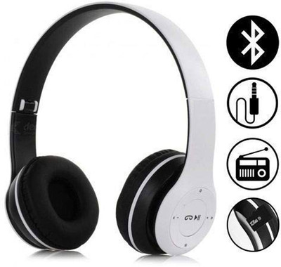 Techpunch COMFORTABLE EAR PADS WIRELESS HEADPHONE WITH AUX SUPPORT COMPATIBLE DEVICE. Bluetooth & Wired(White, On the Ear)
