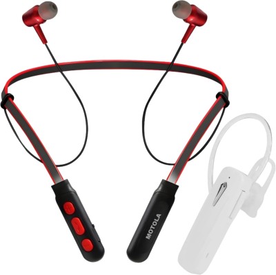 Motola B11 red silver BT white combo pack 2 Bluetooth Headset(Red, In the Ear)