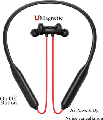 ROKAVO 48Hr Long Life Battery Bluetooth Headphone Neckband Earphone, Deep Bass Boost Bluetooth Gaming(Red, Black, In the Ear)
