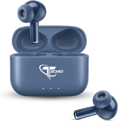 Techio AirNova ENC Earbuds with Low Distortion Sound, LED Case & Long Play Bluetooth(Blue, True Wireless)