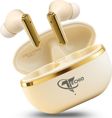 TECHIO PureWave Bluetooth 5.3 Earbuds, 40Hr Backup, Type-C Fast Charging Bluetooth(White, True Wireless)