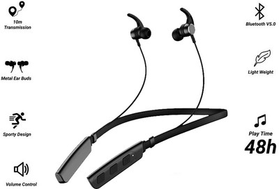 Worricow in-Ear Bluetooth Neckband, Dual Port USB Type C and USB Type A Fast Charging Bluetooth(Black, In the Ear)