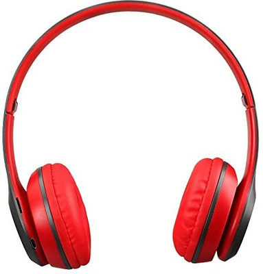 Worricow Bluetooth Wireless Over Ear Headphones with Mic Noise Cancelling Bluetooth(Red, In the Ear)