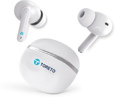 Toreto Air sync TWS Wireless Earbuds Quad Mic Enc,with 40H Playtime Bluetooth Bluetooth(White, In the Ear)