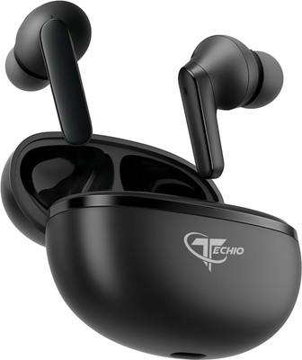 TECHIO AirBeatswith ENC Mic, 48H Battery Life, Low Latency Gaming, 5.3v Bluetooth(Black, True Wireless)