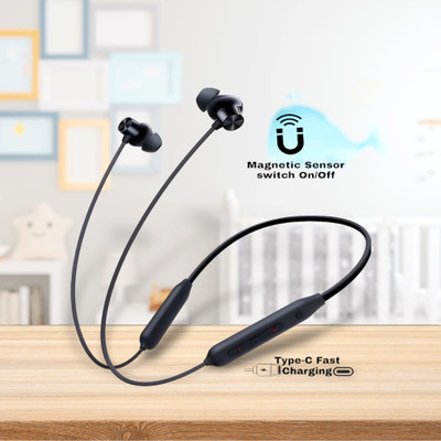 house of common Pro Neckband With Upto 48 Hours Playback & Fast Charging Earphone_4C Bluetooth & Wired(Black, In the Ear)