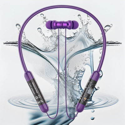 PTROX N70 Fast Charging Transparent Desine Battery Life 3 Days wireless neckband J90 Bluetooth(Purple, In the Ear)