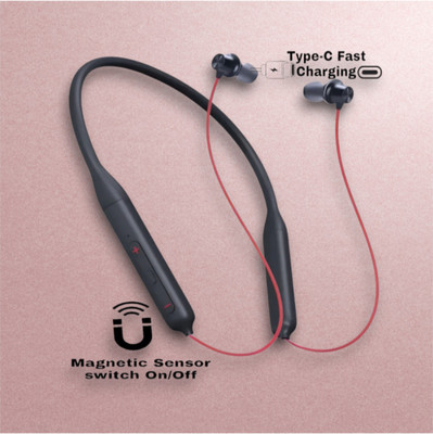 house of common Pro Neckband With Upto 58 Hours Playback & Fast Charging Earphone_T3 Bluetooth & Wired(Red, In the Ear)