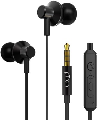 PTron Pride Lite Earphone with HD Mic, 3.5mm Jack, In-Line Controls & 1.2M Tangle Free Wired(Metallic Black, In the Ear)