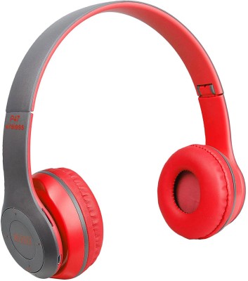 Techpunch GOOD LOOK WIRELESS HEADPHONE WITH EXTRA BASS IN BUILD MIC FOR CALLING Bluetooth & Wired Gaming Headset(Red, On the Ear)