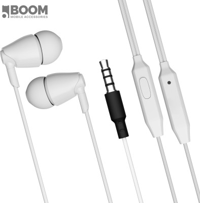 Boom ECO-03 ANC Technolog Wired Earphone with Mic, 3.5mm Jack, Powerfull Bass Wired(White, In the Ear)