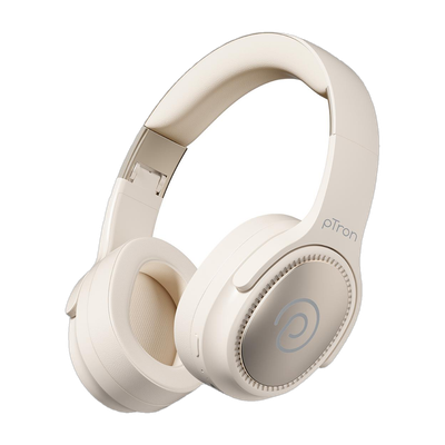 PTron Studio Pro w/ Dual-device Pairing, 65hrs Playtime, AI-ENC Calls, Pristine Sound Bluetooth(Beige, On the Ear)
