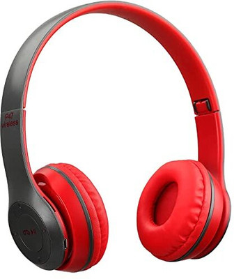 Techobucks Portable Sports Wireless P47 Bluetooth Headphone with Mic and high Bluetooth(Red, On the Ear)