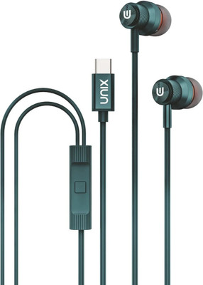 Unix Harmony Type C Handsfree with Microphone and Volume Buttons For All Smart Phones Wired(Metallic Green, In the Ear)