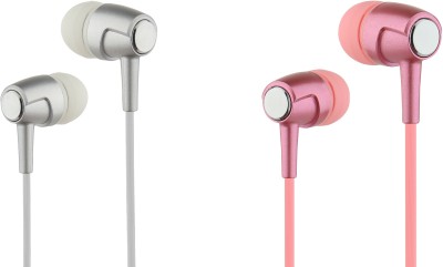 Bluei Combo of Candy 1 (Silver) and Candy 1 (Pink) Wired Earphone ( 2 Earphone) Wired Headset(Silver, Pink, In the Ear)