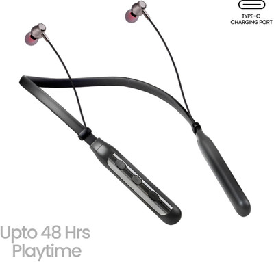 MAK TuneRider Neckband Easy Pair, Type C Charge 48HRS Battery, IPX7,Magnetic Earbuds Bluetooth(Black, In the Ear)