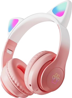 Wk Life Kids Headphones Wireless, Girls/Boys Cat Ear Bluetooth Bluetooth Headset(Pink, On the Ear)