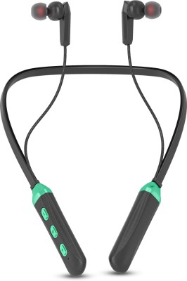 AAMS 110 In-Ear Wireless Neckband Earphones headphones Upto 90H Playtime, Dual Paring Bluetooth Headset(Green, In the Ear)
