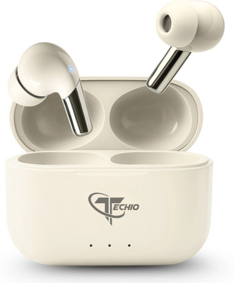 TECHIO True Bass Pods with Deep Bass Output, 50H Single Charge & Touch Bluetooth(White, True Wireless)