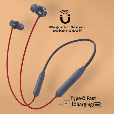 house of common 48 Hours Playtime Bluetooth Wireless Neckband Headphones Earphone_KF Bluetooth & Wired(Red, In the Ear)