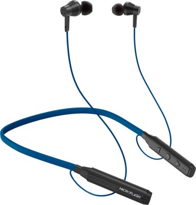 Microflash Bluetooth Neckband Q32 50Hrs Battery, Deep Bass, Mic, AI ENC, Low Latency Bluetooth(Blue, In the Ear)