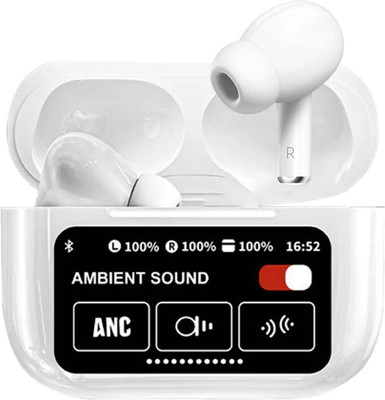 btrwop BOOM Display Touch screen Earbuds with 48 hours backup Noise cancelation Bluetooth(White, True Wireless)